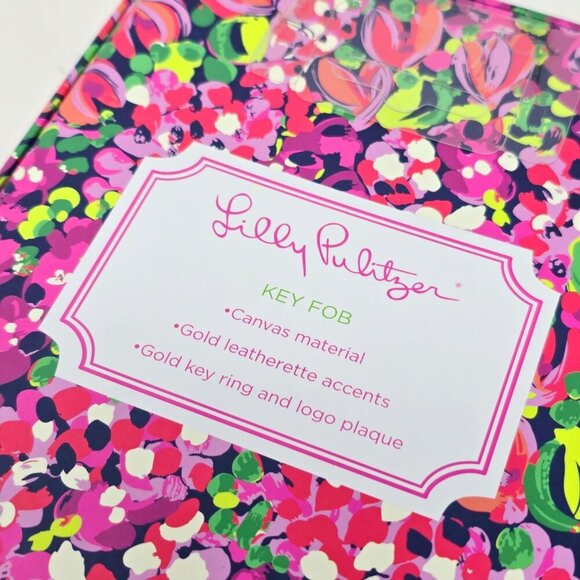 Lilly Pulitzer ✦ Wild Confetti Key Fob ✦ Gold Leatherette Accents Vibrant Print - Picture 2 of 5